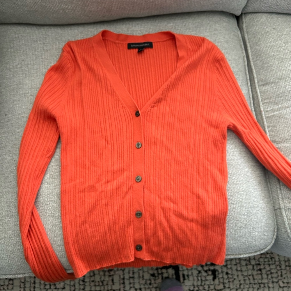 Banana Republic Orange Cardigan Sweater V-Neck Slim Fit